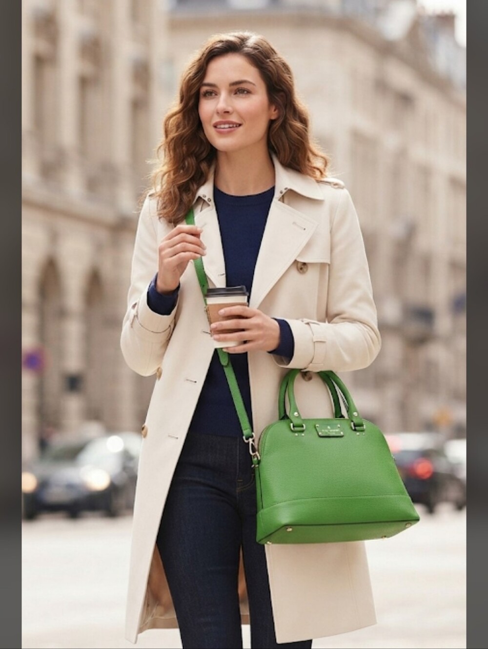 Kate Spade Wellesley Rachelle Small Satchel Green With Handle & Shoulder Strap